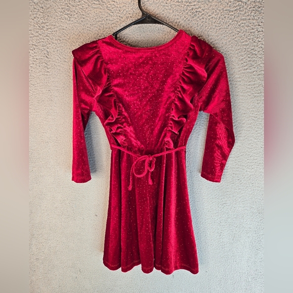 Speechless Kids Girls Dress Sz 8 Red Velvet Sparkles throughout Ruffles Tie Back - Picture 6 of 9